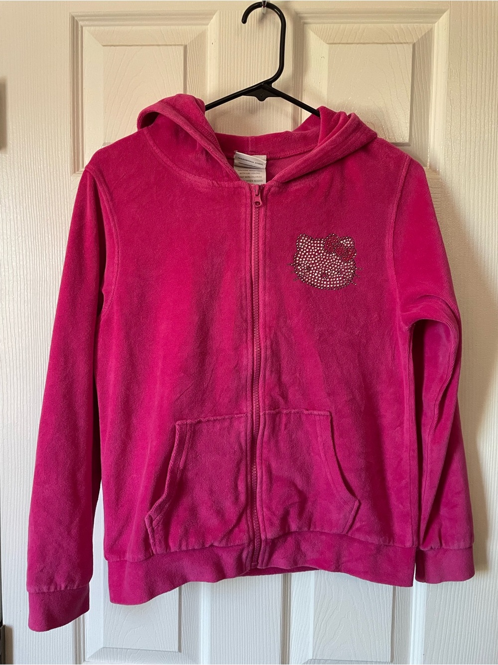 Universal Hot Pink Hooded Zip Jacket with Rhinestone Hello Kitty